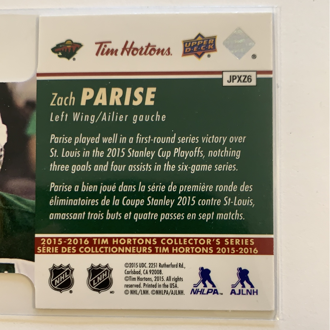  2015-16 Tim Hortons Zach Parise Die Cut  Local Legends Cards & Collectibles