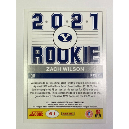 2021 Score Draft Picks Zach Wilson Green Parallel RC