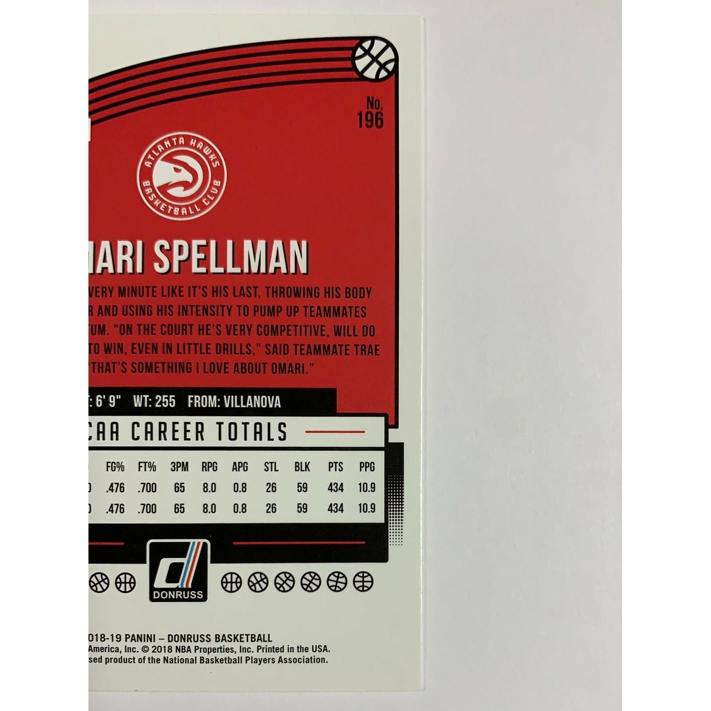 2018-19 Donruss Omari Spellman Rated Rookie
