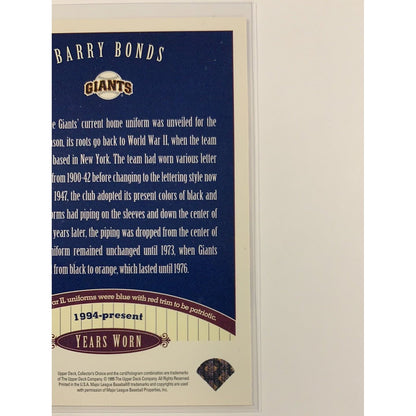  1995 Upper Deck Barry Bonds Traditional Threads  Local Legends Cards & Collectibles