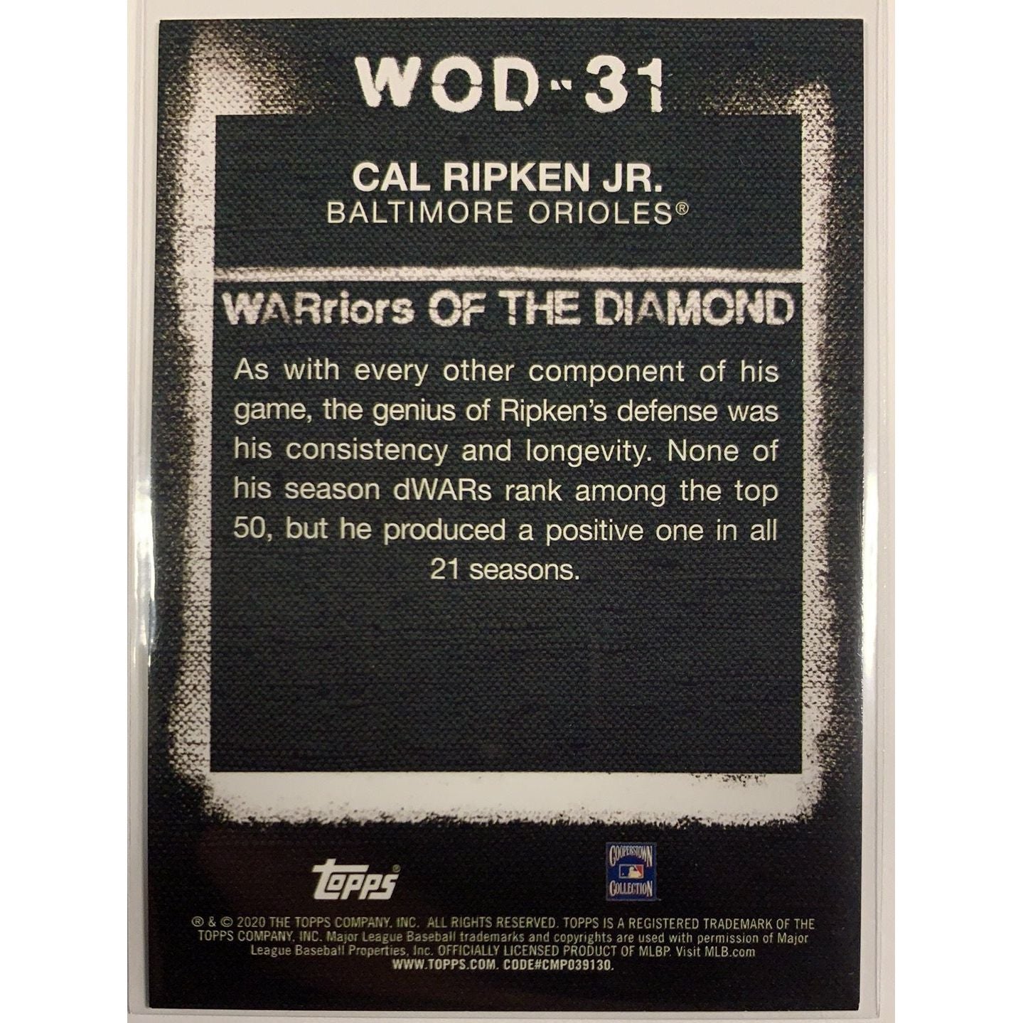  2020 Topps WARiors of the Diamond Cal Ripkin Jr  Local Legends Cards & Collectibles