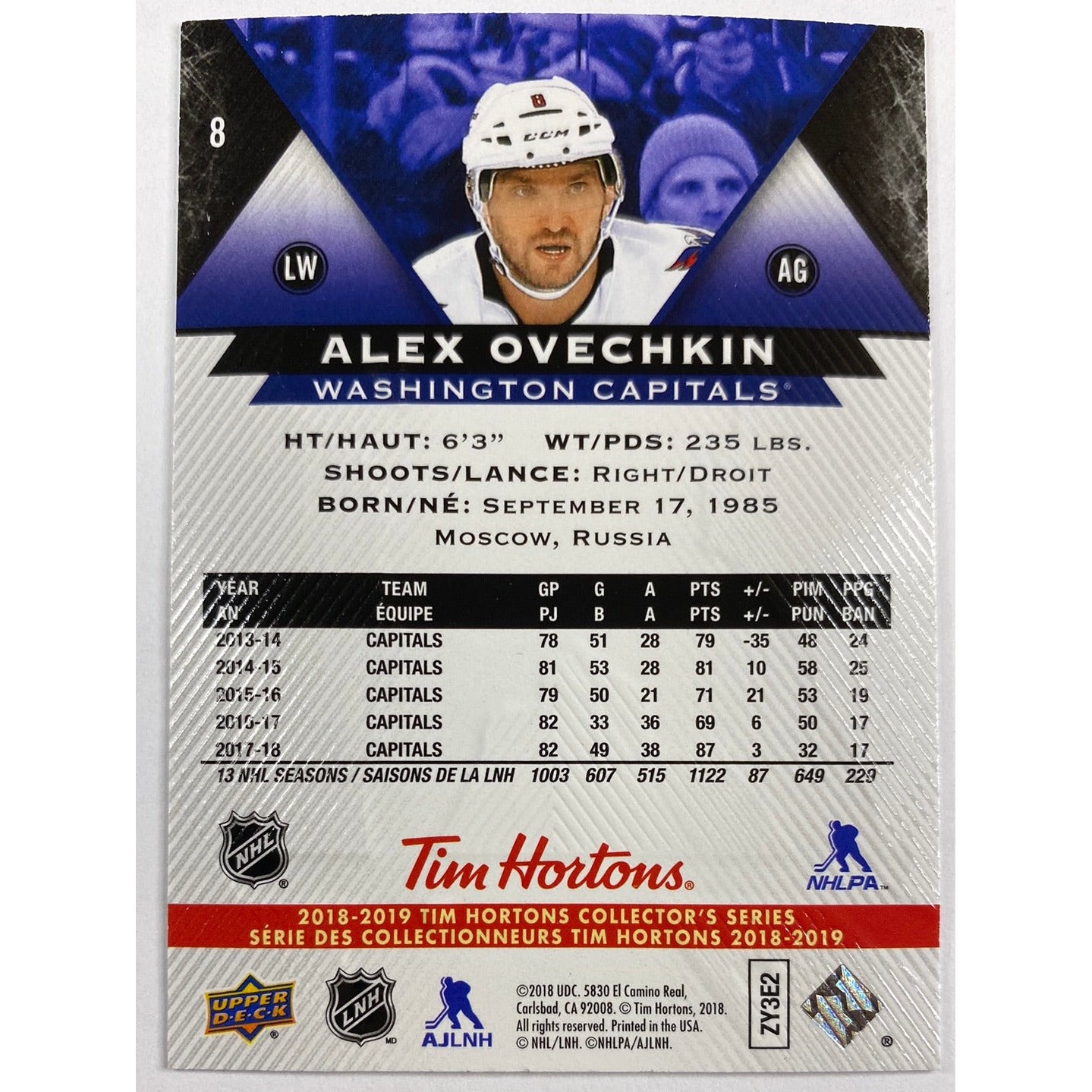 2018-19 Upper Deck Tim Hortons Alex Ovechkin
