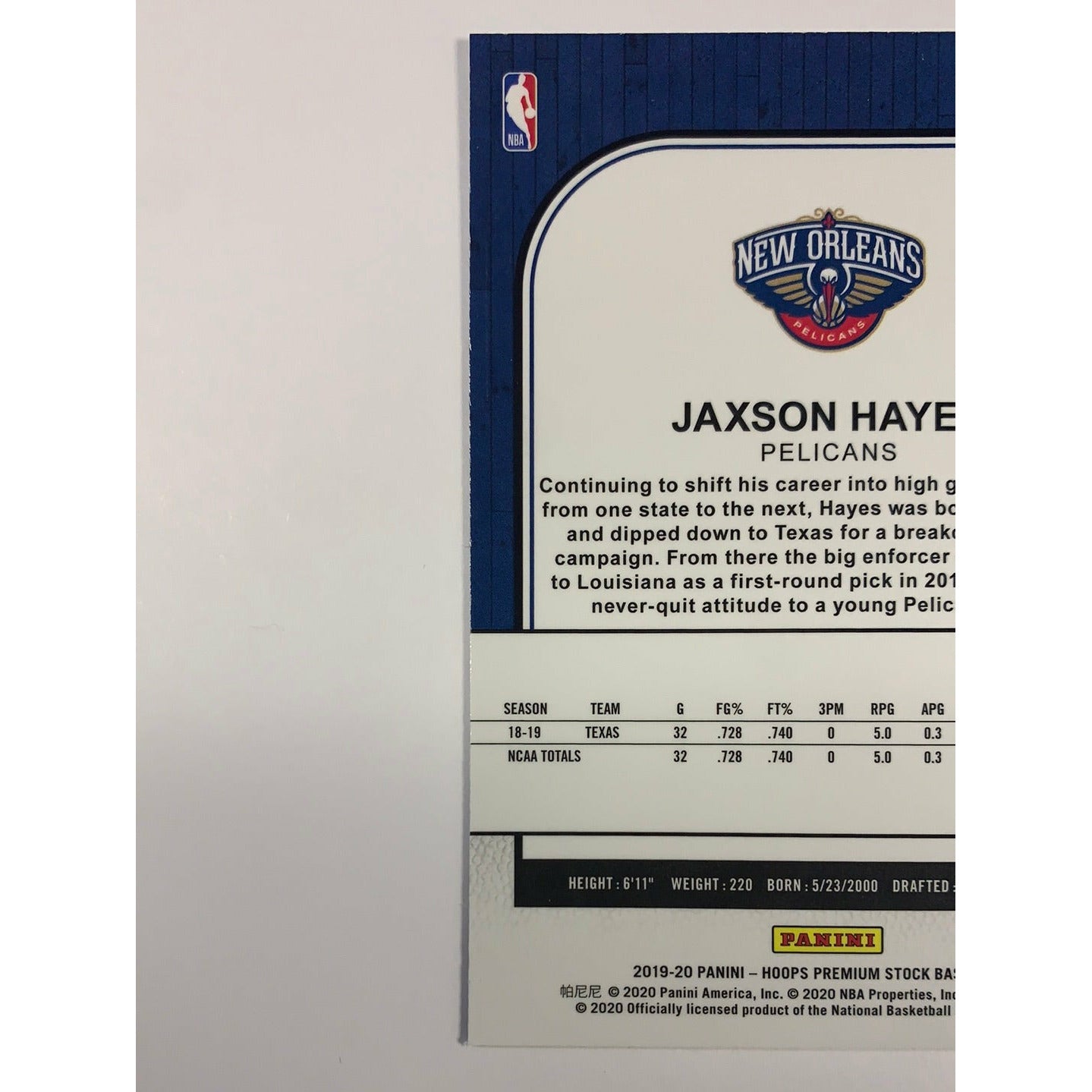 2019-20 Hoops Premium Stock Jaxson Hayes RC