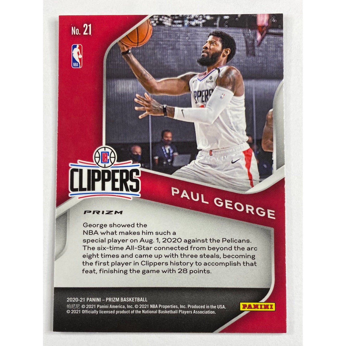 2020-21 Panini Prizm Paul George Dominance Silver Holo Prizm