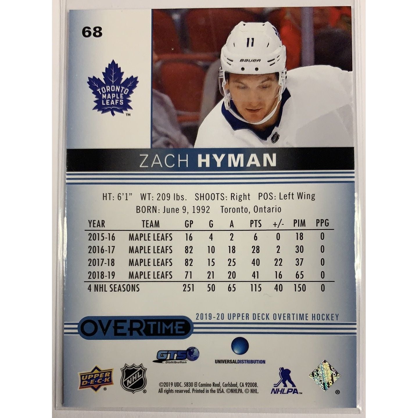  2019-20 Overtime Zach Hyman Blue Parallel  Local Legends Cards & Collectibles