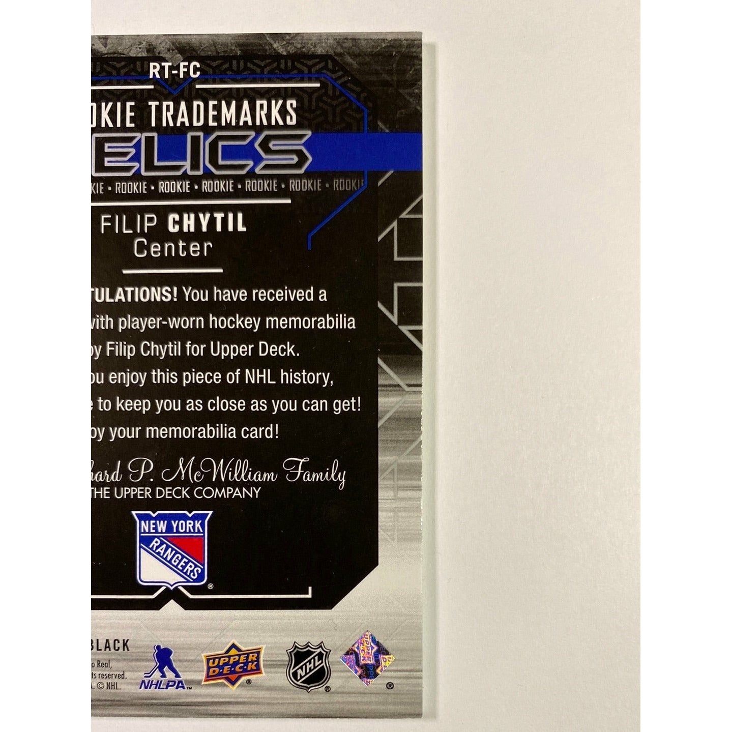  2017-18 UD Black Filip Chytil Rookie Trademarks Relics /299  Local Legends Cards & Collectibles