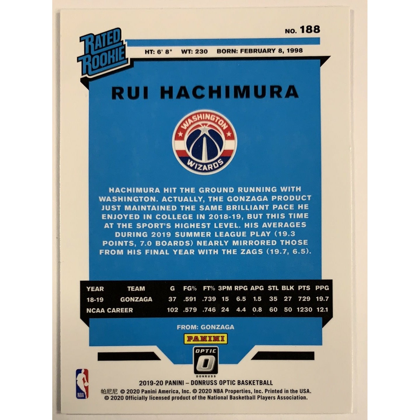 2019-20 Donruss Optic Rui Hachimura Rated Rookie-Local Legends Cards & Collectibles