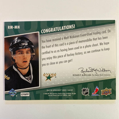 2007-08 Upper Deck Series 2 Matt Niskanen Rookie Materials