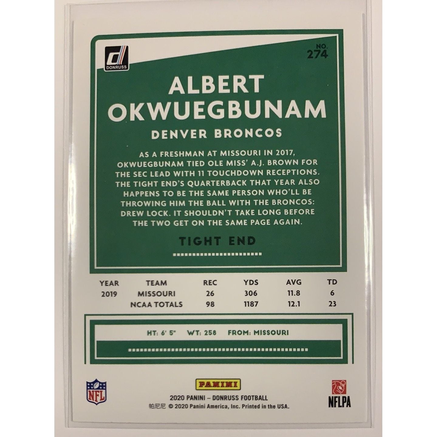  2020 Donruss Albert Okwuegbunam RC  Local Legends Cards & Collectibles