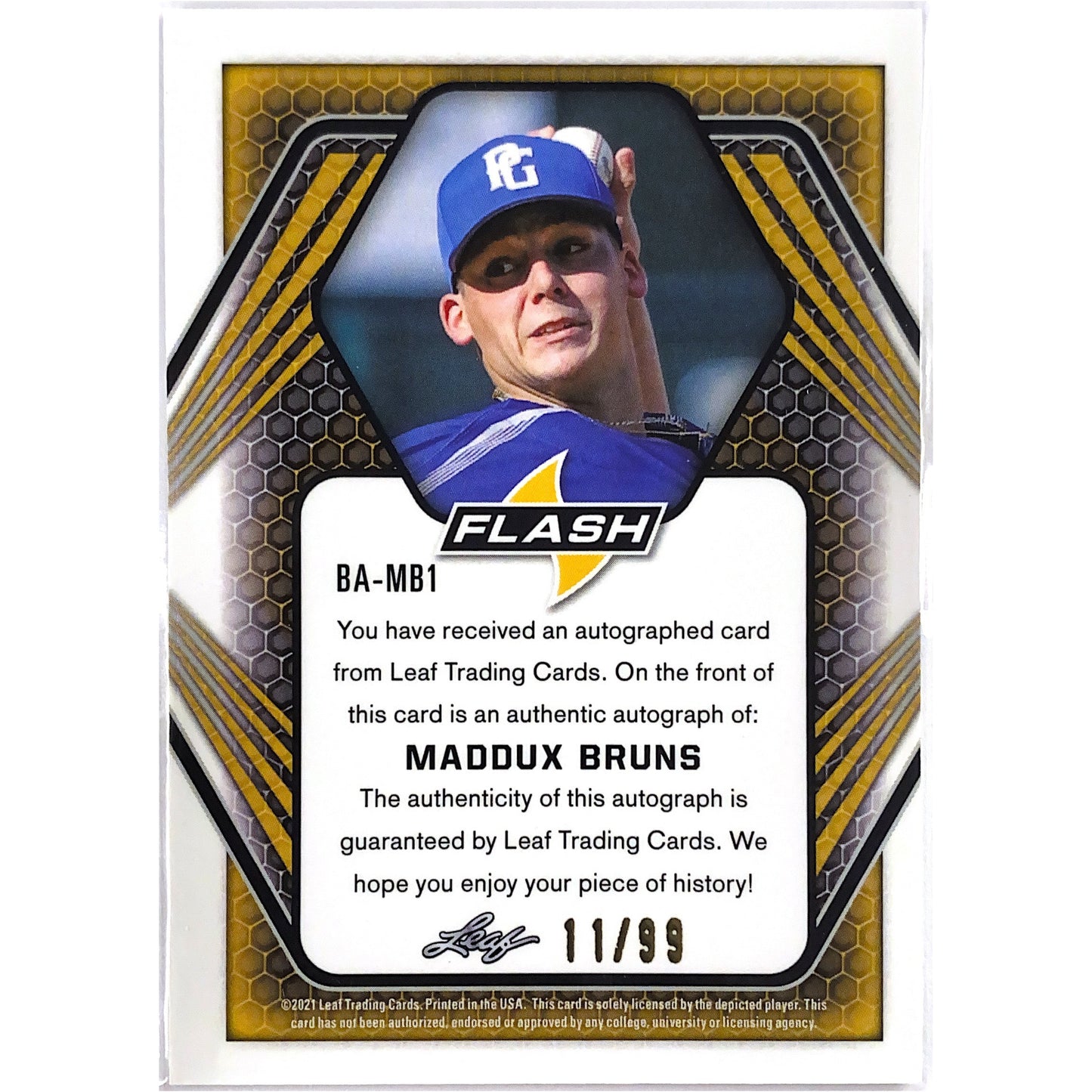 2021 Leaf Maddux Bruns Silver Speckle Flash Auto /99