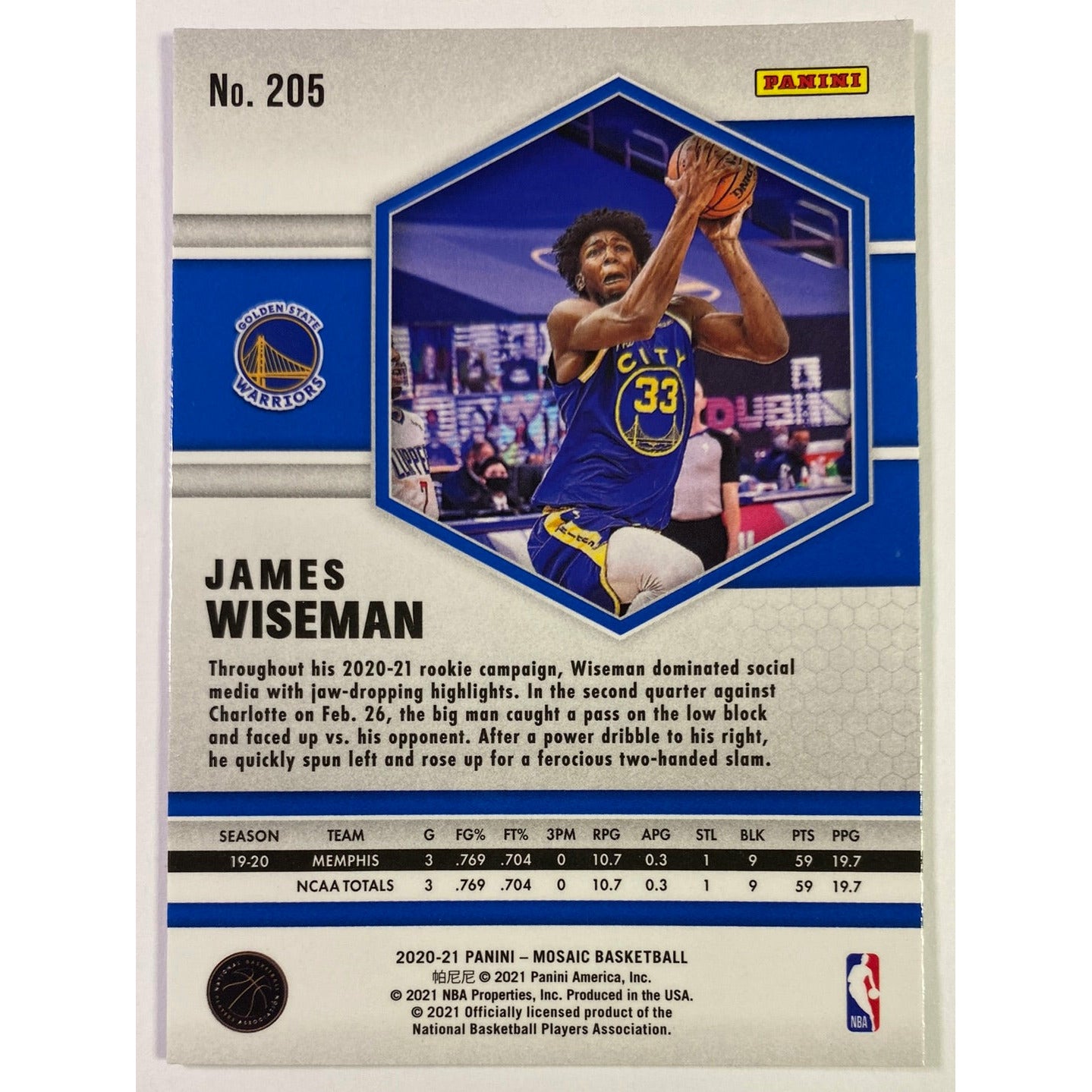 2020-21 Mosaic James Wiseman RC