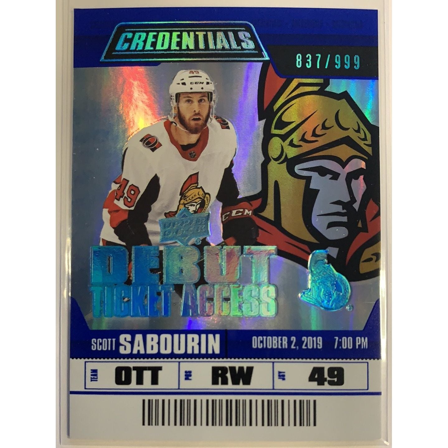  2019-20 Credentials Scott Sabourin Debut Ticket Access /999  Local Legends Cards & Collectibles