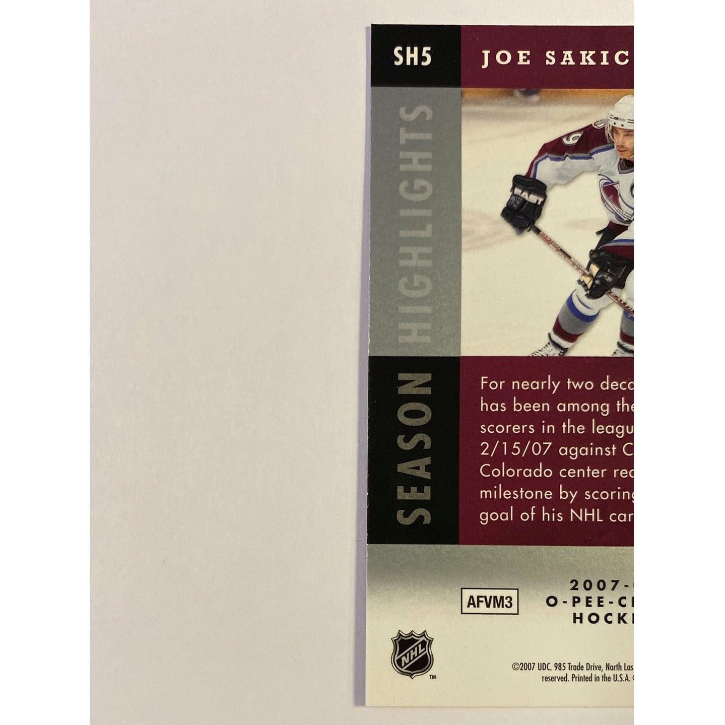 2007-08 O-Pee-Chee Joe Sakic Season Highlights