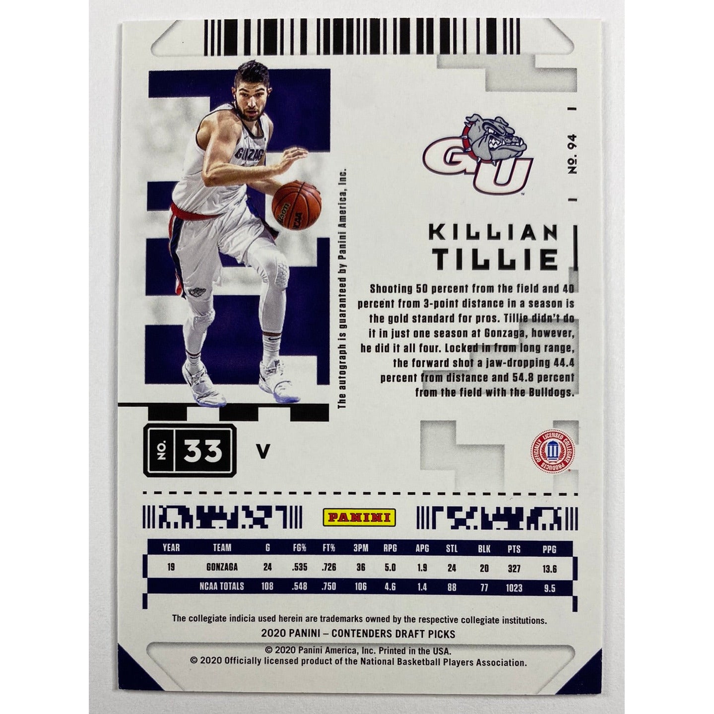 2020 Contenders Draft Killian Tillie Game Ticket Auto Red RC