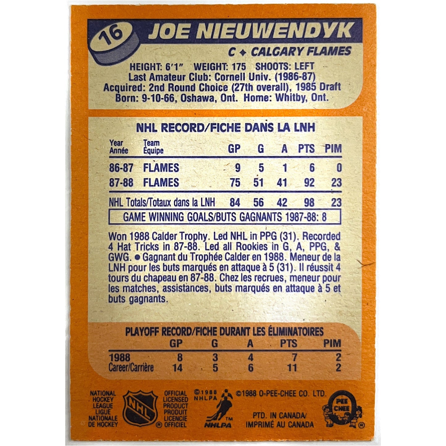 1988-89 O-Pee-Chee Joe Nieuwendyk Rc