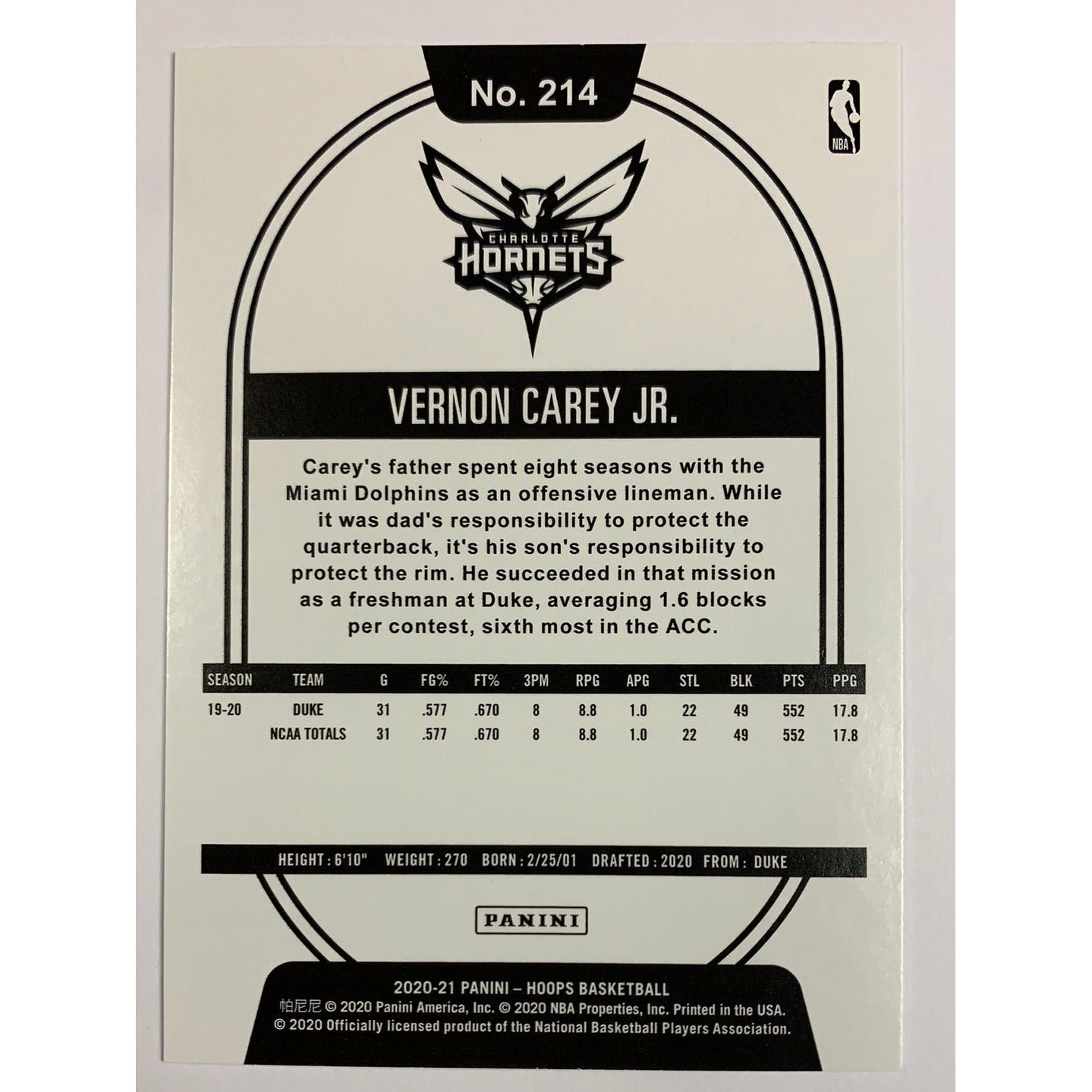 2020-21 Hoops Vernon Carey Jr Holiday Parallel RC
