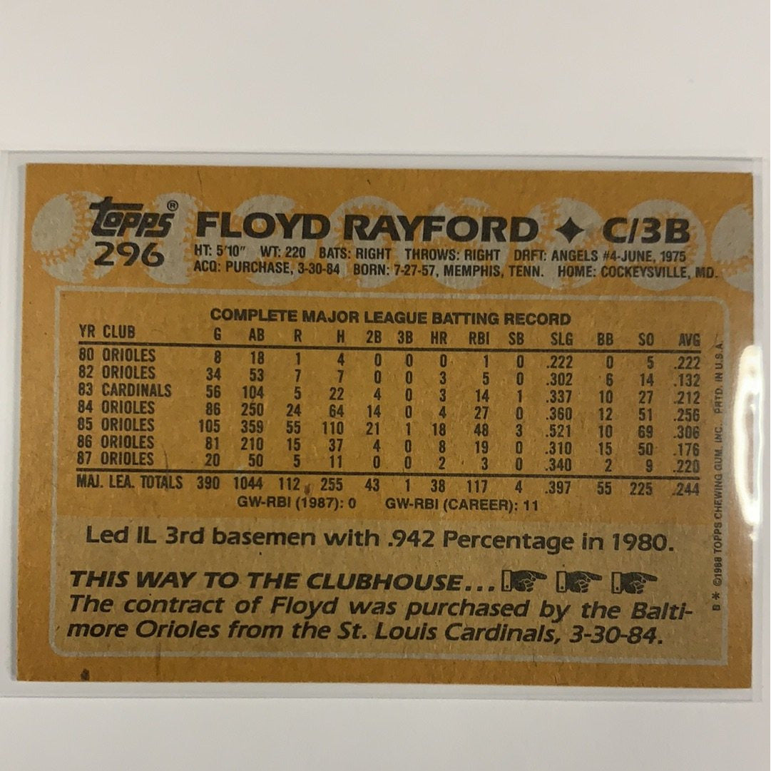  1988 Topps Floyd Rayford #296  Local Legends Cards & Collectibles