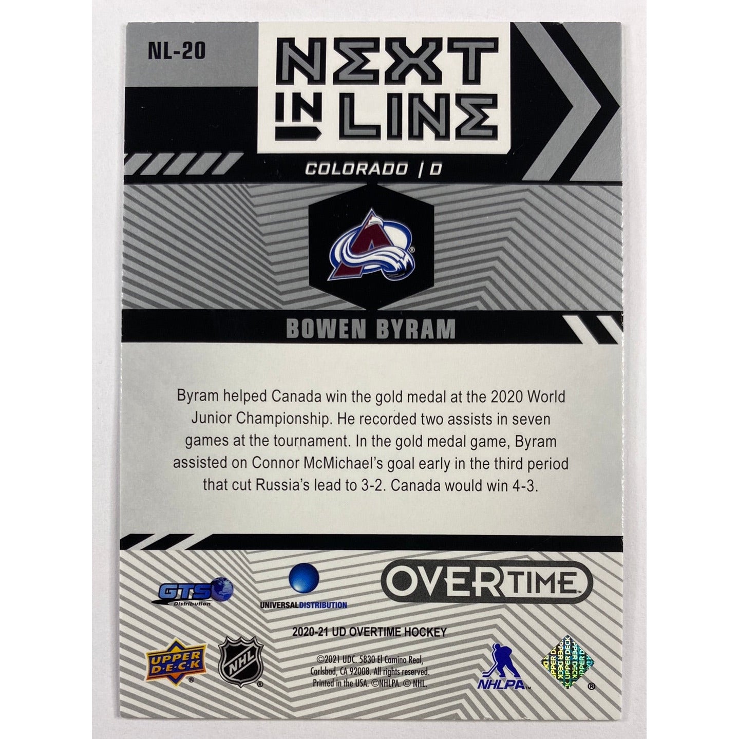 2020-21 UD Overtime Bowen Byram Next In Line