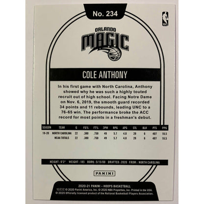 2020-21 Hoops Cole Anthony RC