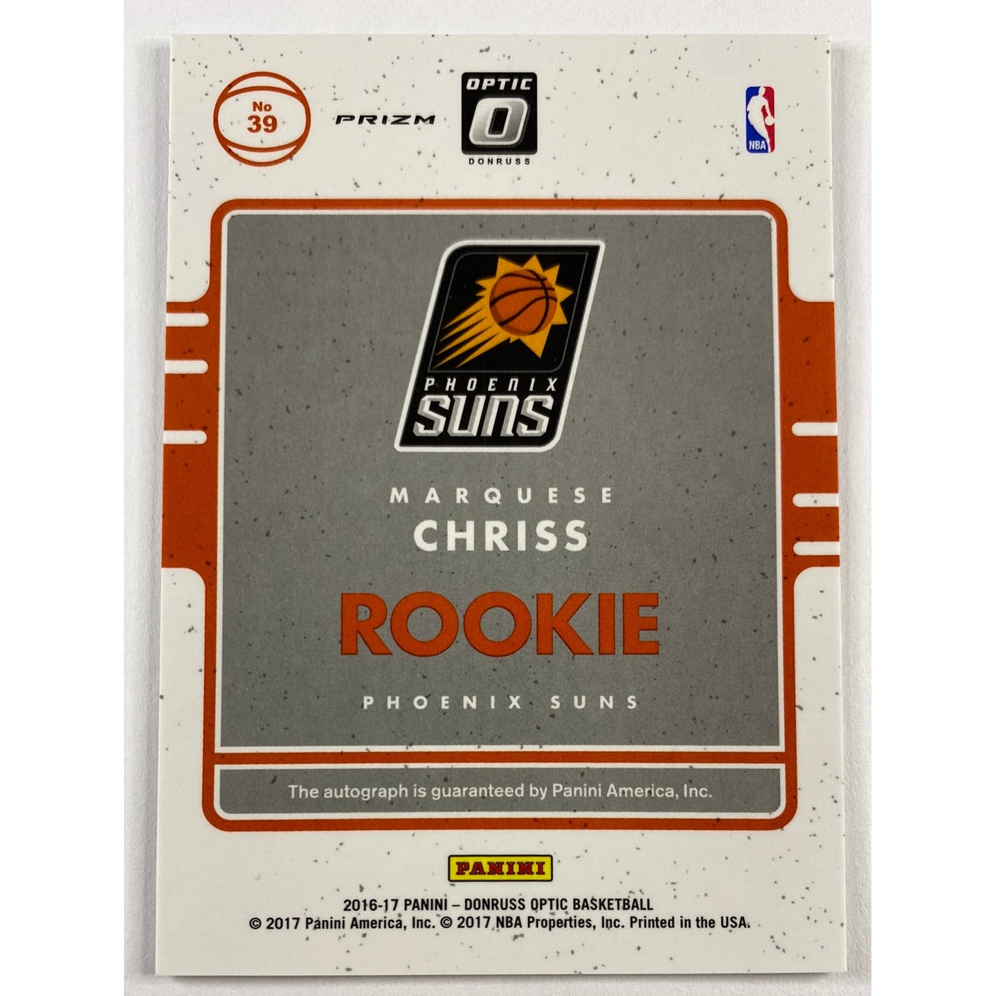 2016-17 Donruss Optic Marquese Chriss RC Auto Silver Holo Prizm