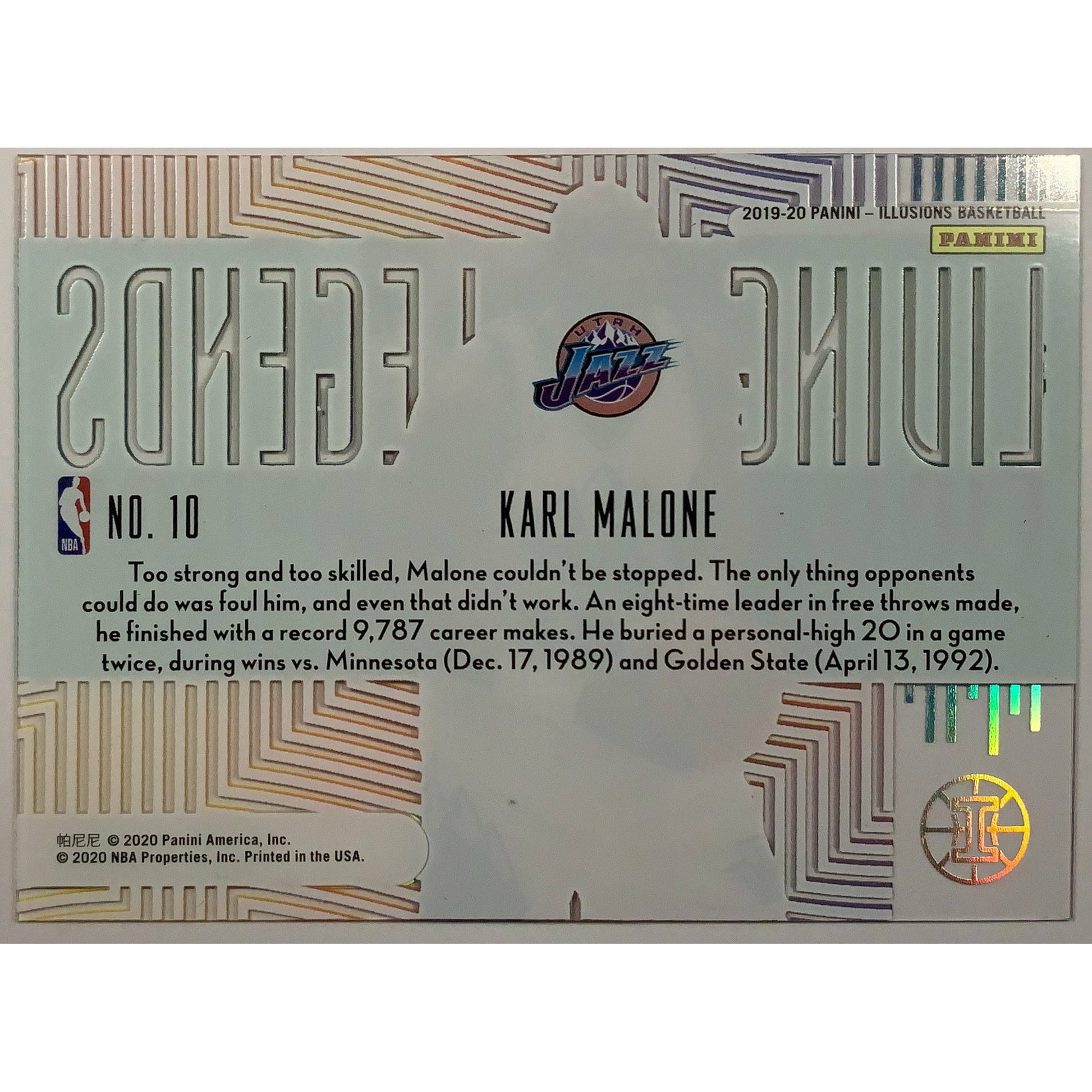 2019-20 Illusions Living Legends Karl Malone Emerald Acetate-Local Legends Cards & Collectibles