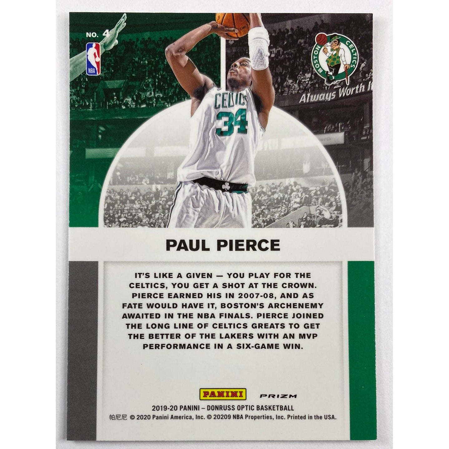 2019-20 Donruss Optic Paul Pierce Winner Stays Purple Holo Prizm