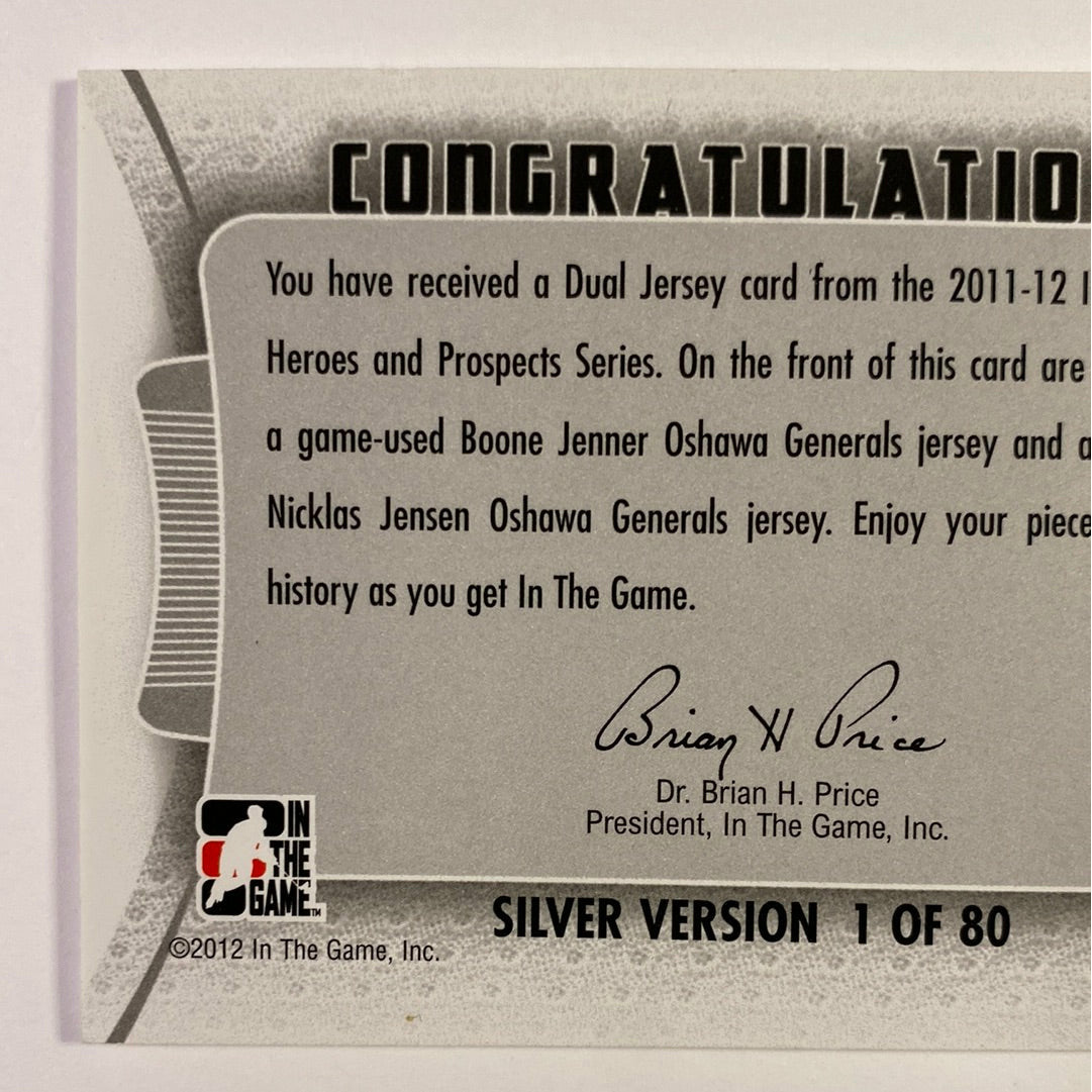 2011-12 In The Game Boone Jenner / Nicklas Jensen Heroes And Prospects Dual Jersey