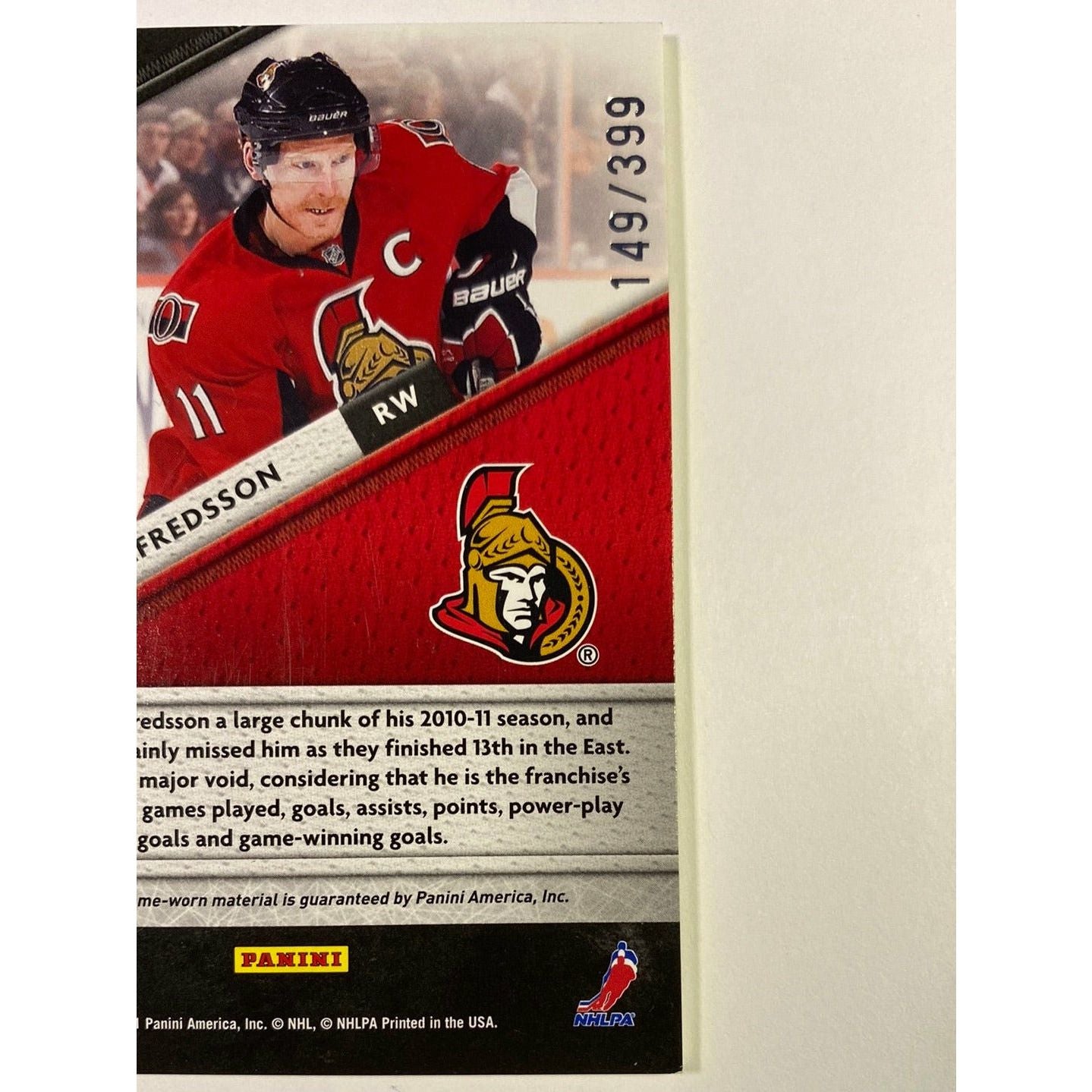 2011-12 Panini Certified Daniel Alfredsson Fabric of the Game /399