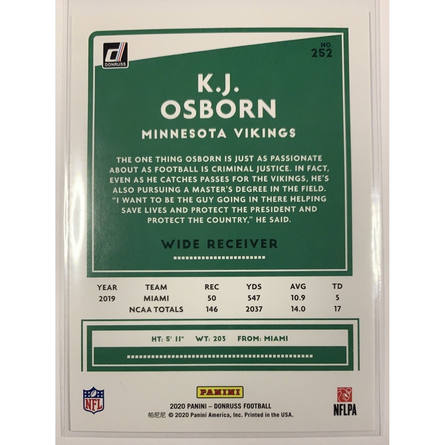  2020 Donruss K.J. Osborn RC  Local Legends Cards & Collectibles