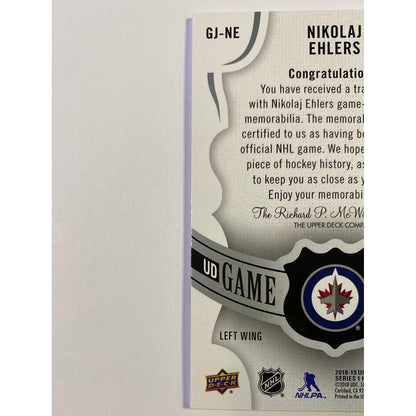 2018-19 Upper Deck Series 1 Nikolaj Ehlers UD Game Jersey