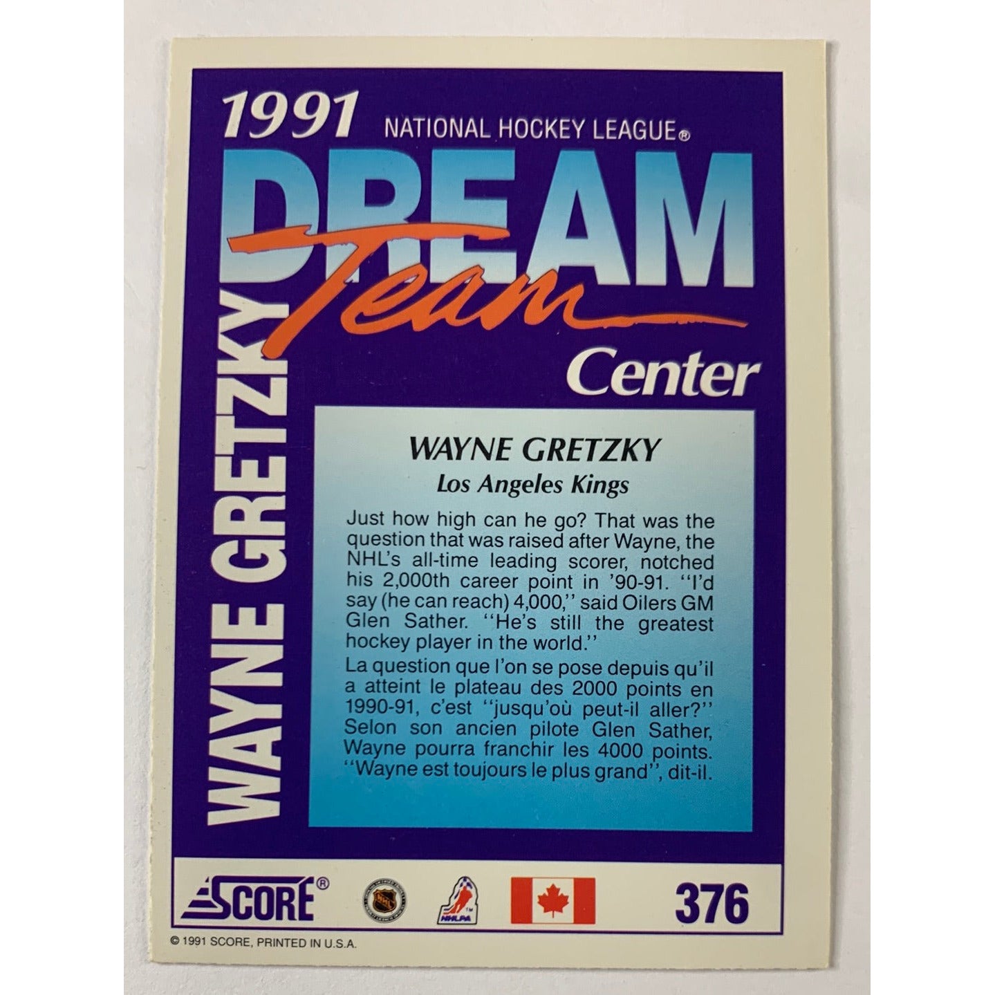 1990-91 Score Wayne Gretzky Dream Team