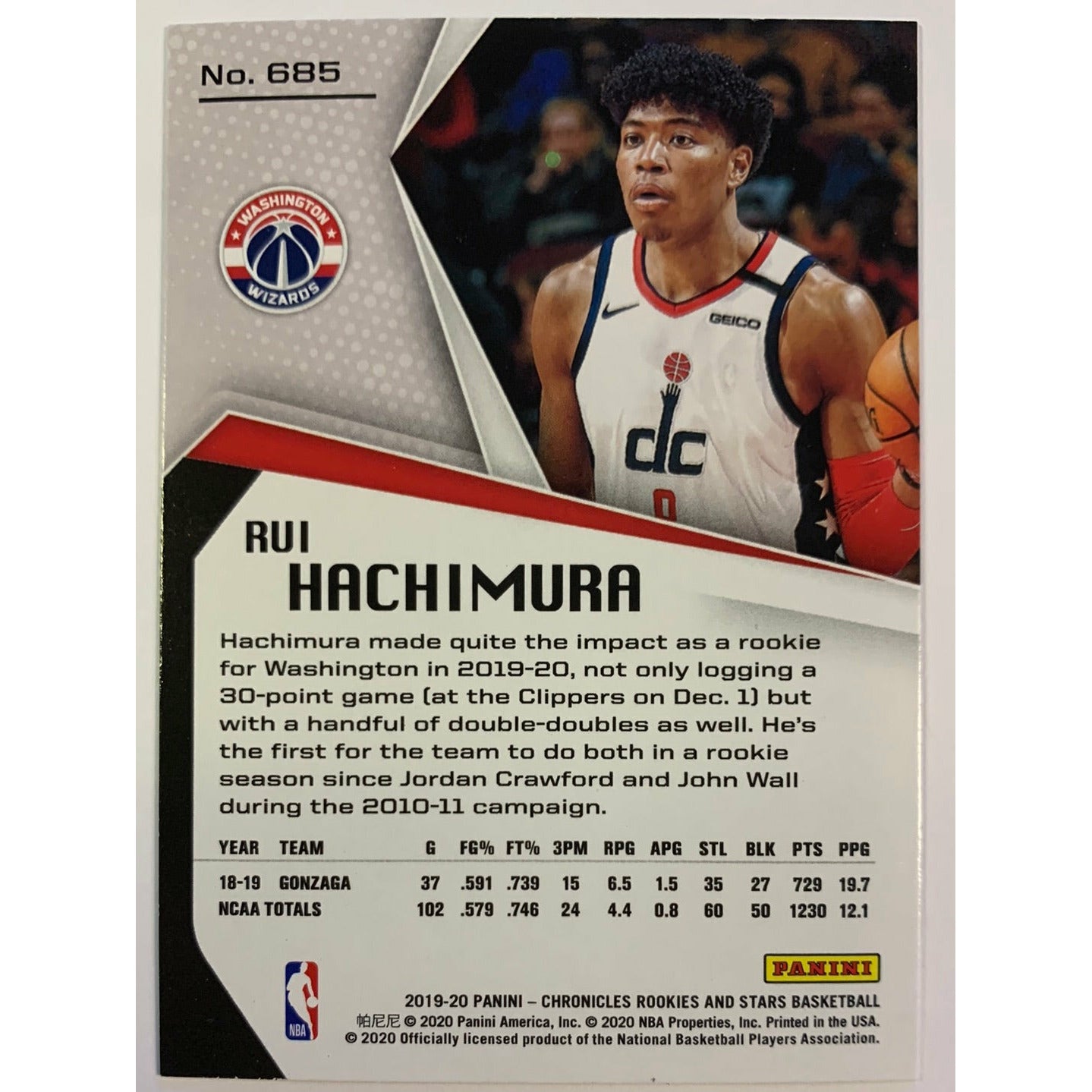 2019-20 Rookies And Stars Rui Hachimura RC