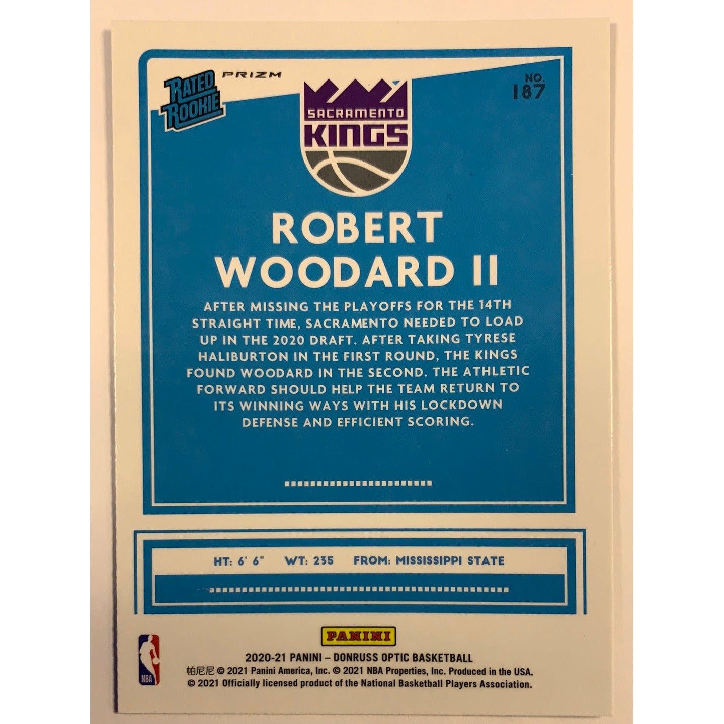 2020-21 Donruss Optic Robert Woodard Blue Velocity Rated Rookie
