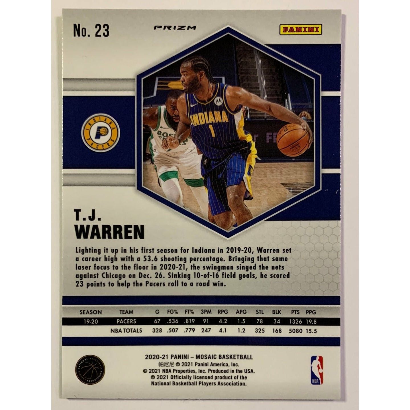 2020-21 Mosaic TJ Warren Pink Camo Mosaic Prizm