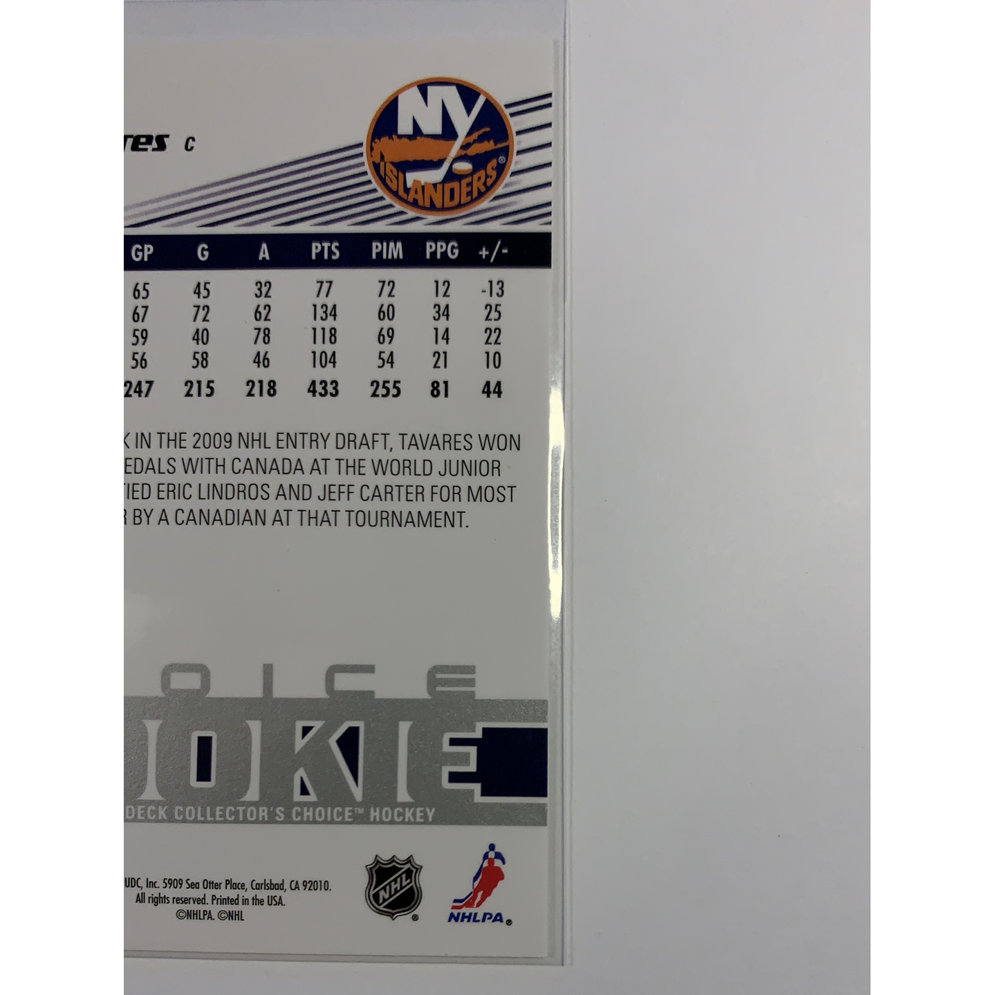  2009-10 Upper Deck Collectors Choice John Tavares Choice Rookie Reserve Print  Local Legends Cards & Collectibles