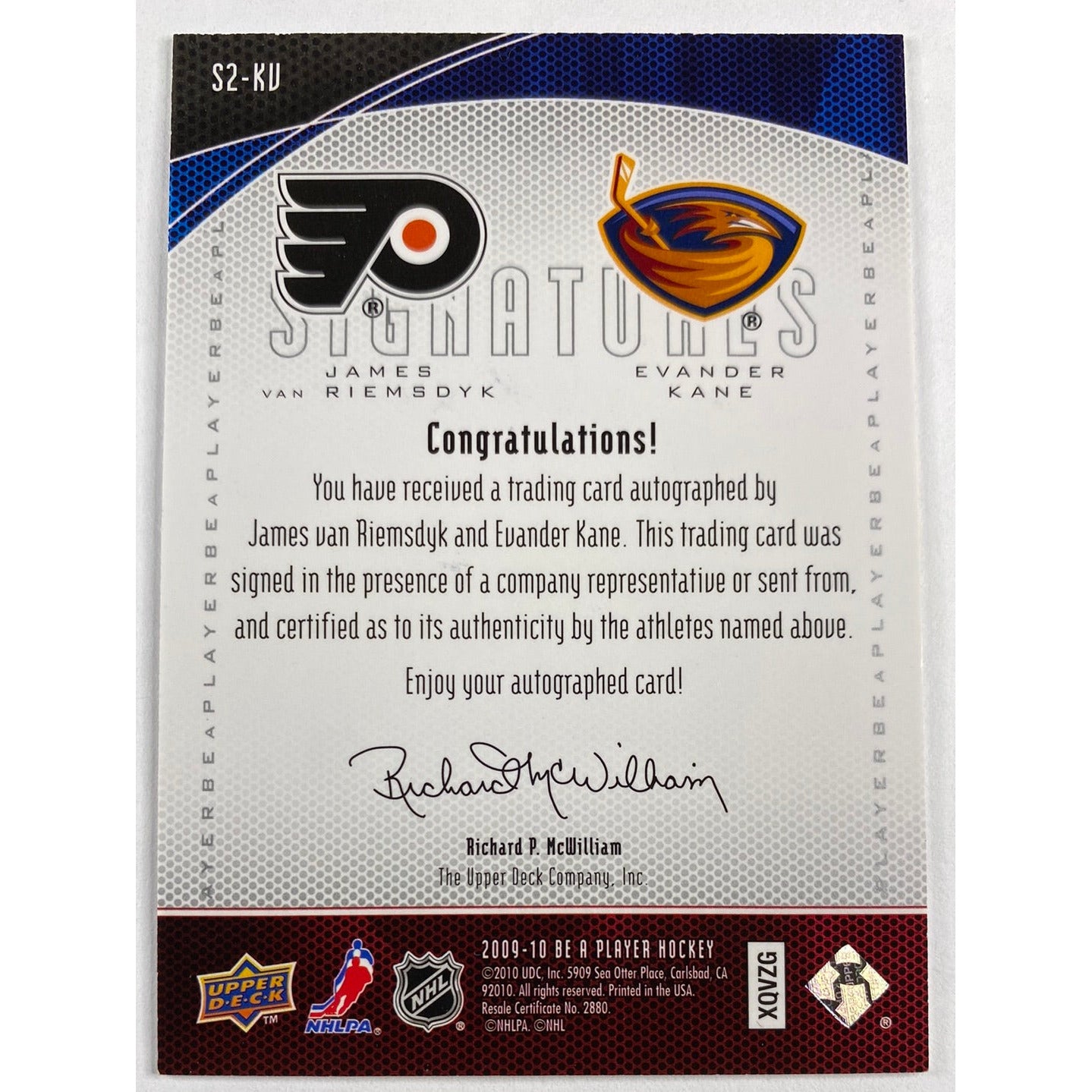 2009-10 Be A Player James Van Riemsdyk / Evander Kane Dual Signatures