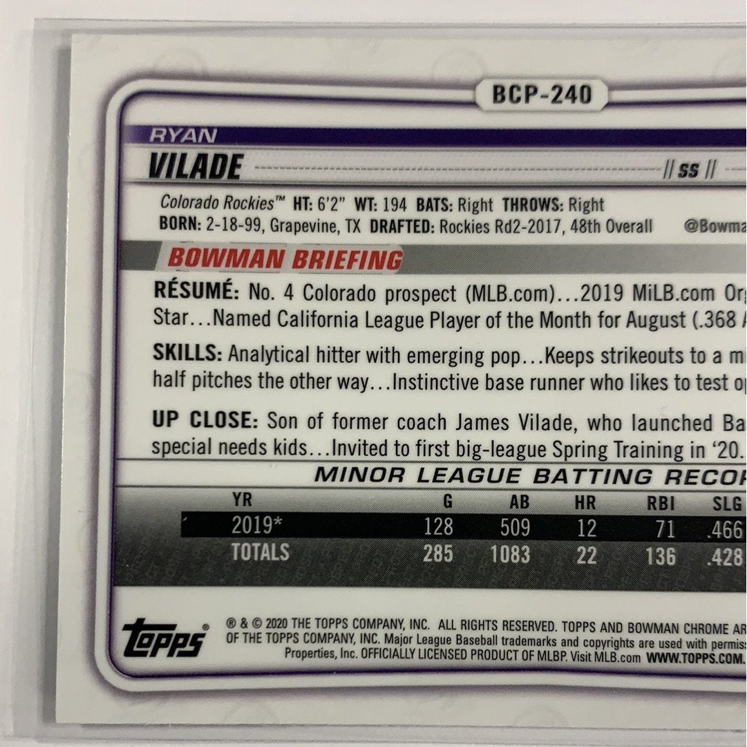  2020 Bowman Chrome Ryan Vilade Mojo Refractor  Local Legends Cards & Collectibles