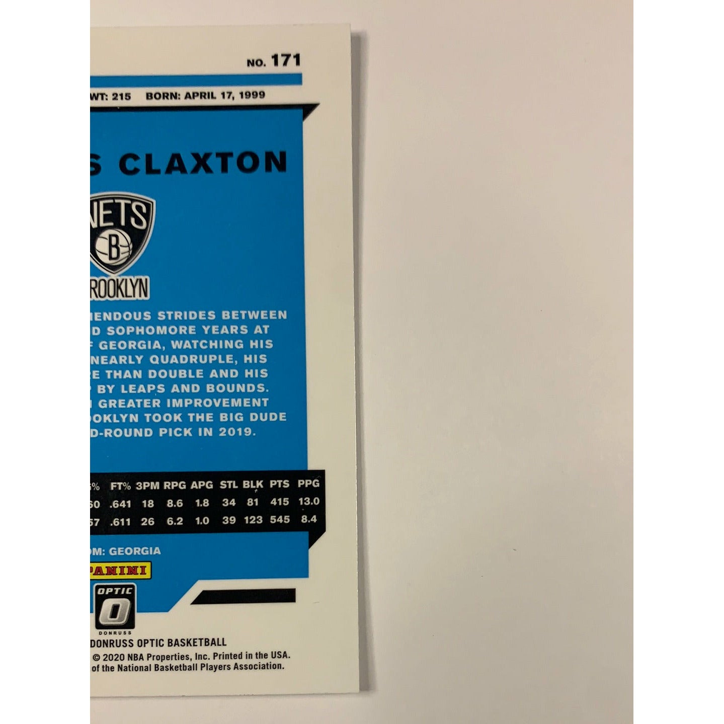 2019-20 Donruss Optic Nicolas Claxton Rated Rookie