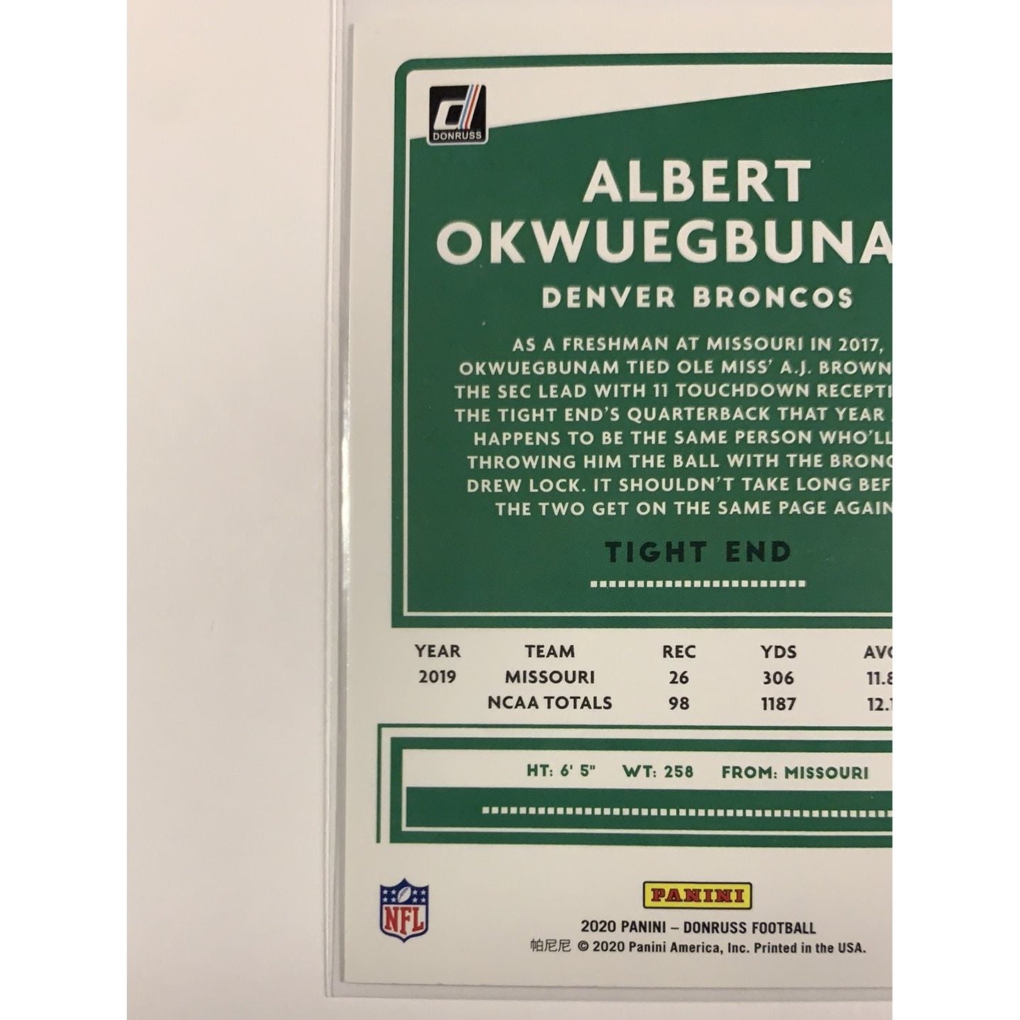  2020 Donruss Albert Okwuegbunam RC  Local Legends Cards & Collectibles