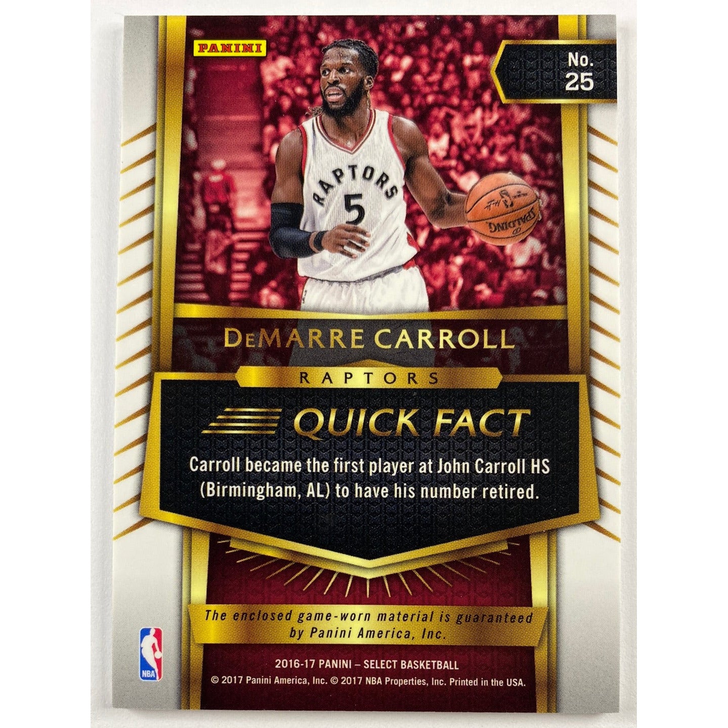 2016-17 Select DeMarre Carrol Game Worn Patch