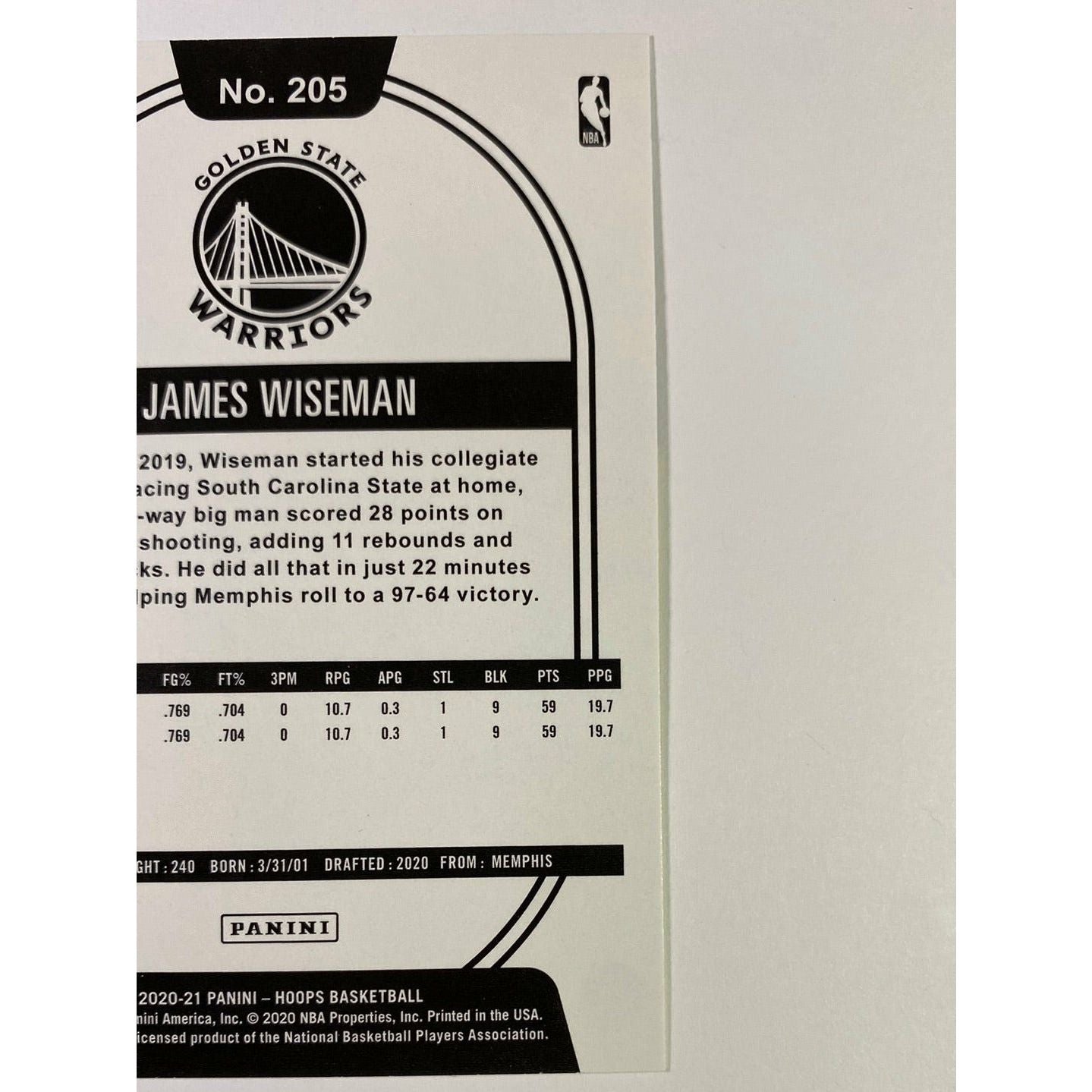 2020-21 Hoops James Wiseman Yellow Flood RC