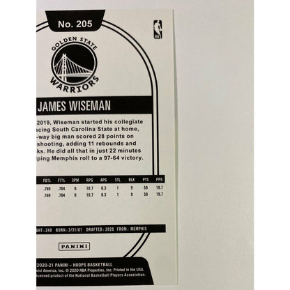 2020-21 Hoops James Wiseman Yellow Flood RC