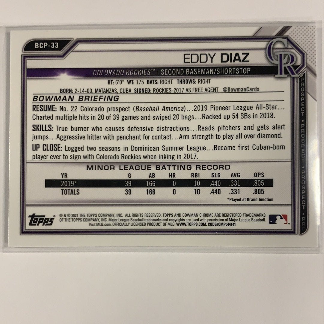  2021 Bowman 1st Chrome Eddy Diaz BCP-33  Local Legends Cards & Collectibles