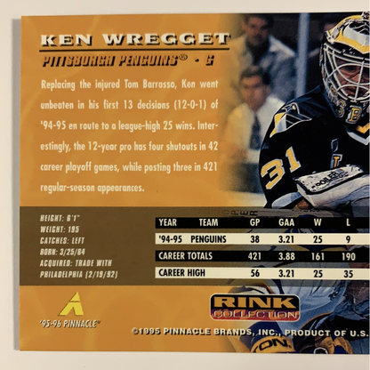 1995-96 Pinnacle Ken Wregget Rink Collection  Local Legends Cards & Collectibles