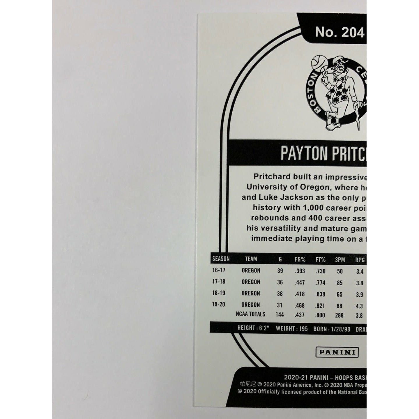 2020-21 Hoops Payton Pritchard Rookie Card