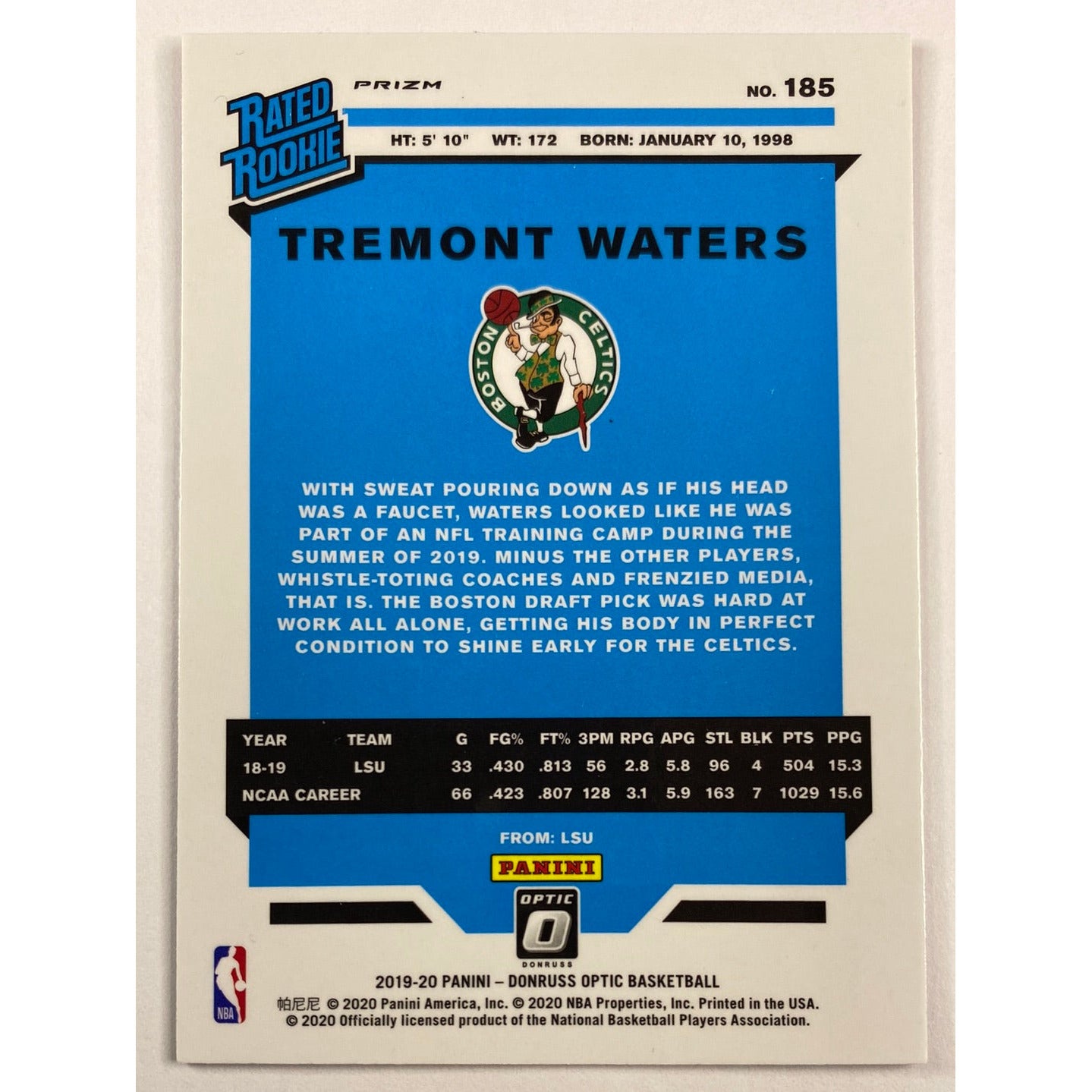 2019-20 Donruss Optic Tremont Waters Hyper Pink Rated Rookie