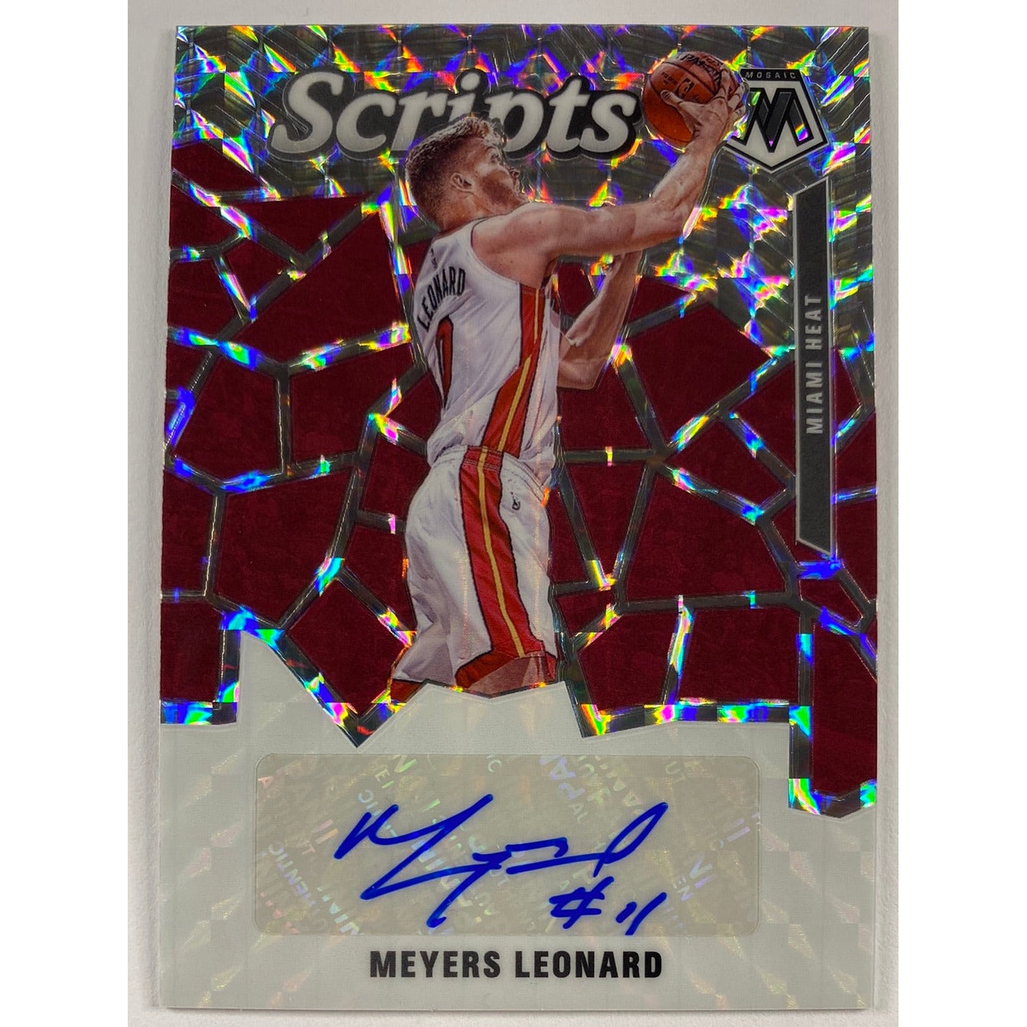 2019-20 Mosaic Meyers Leonard Silver Mosaic Prizm Scripts Auto