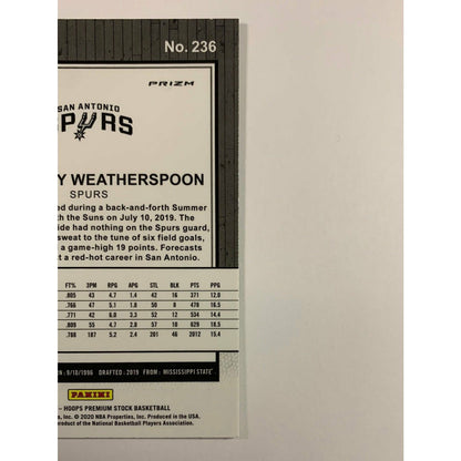 2019-20 Hoops Premium Stock Quinndary Weatherspoon Green Prizm RC