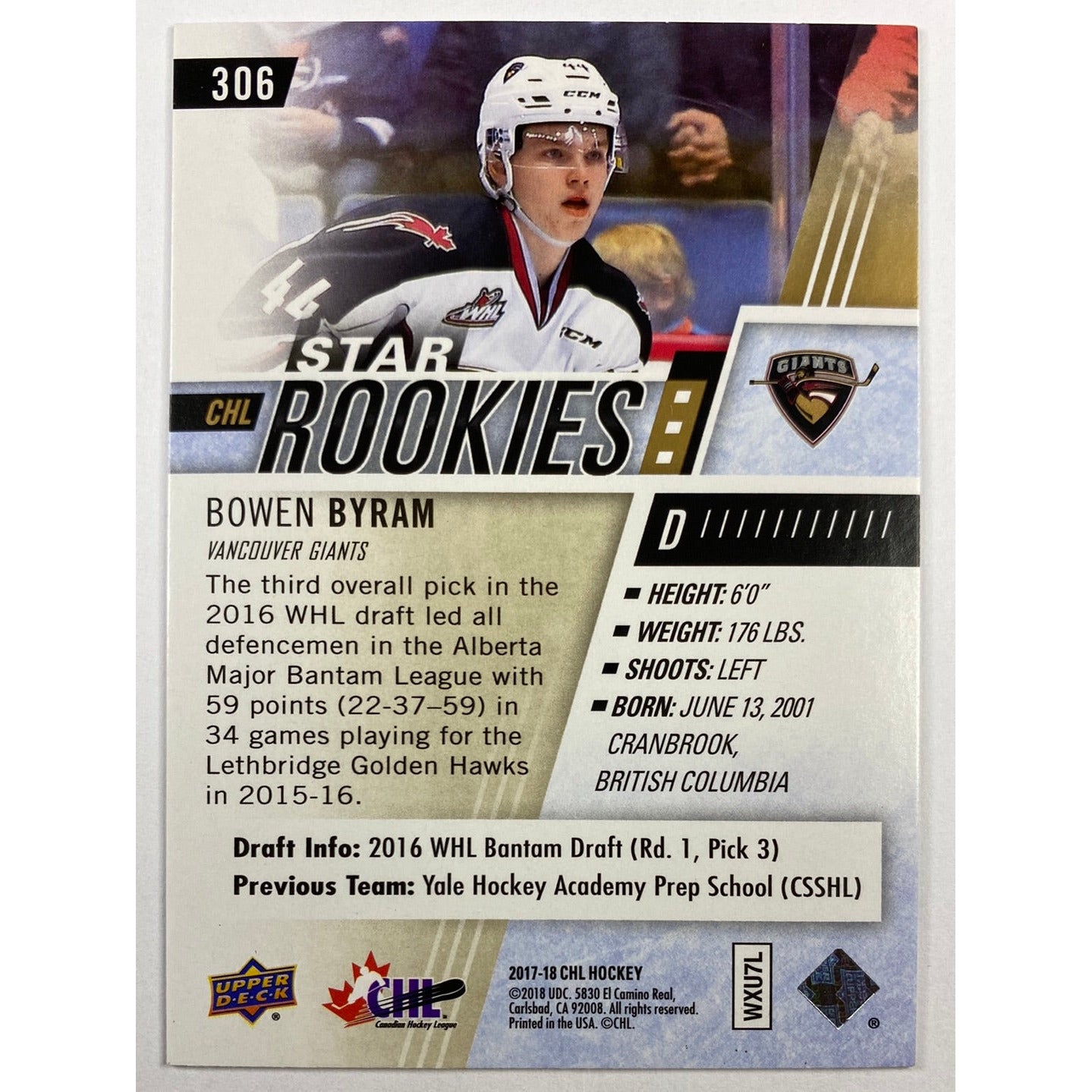 2017-18 CHL Bowen Byram Star Rookies