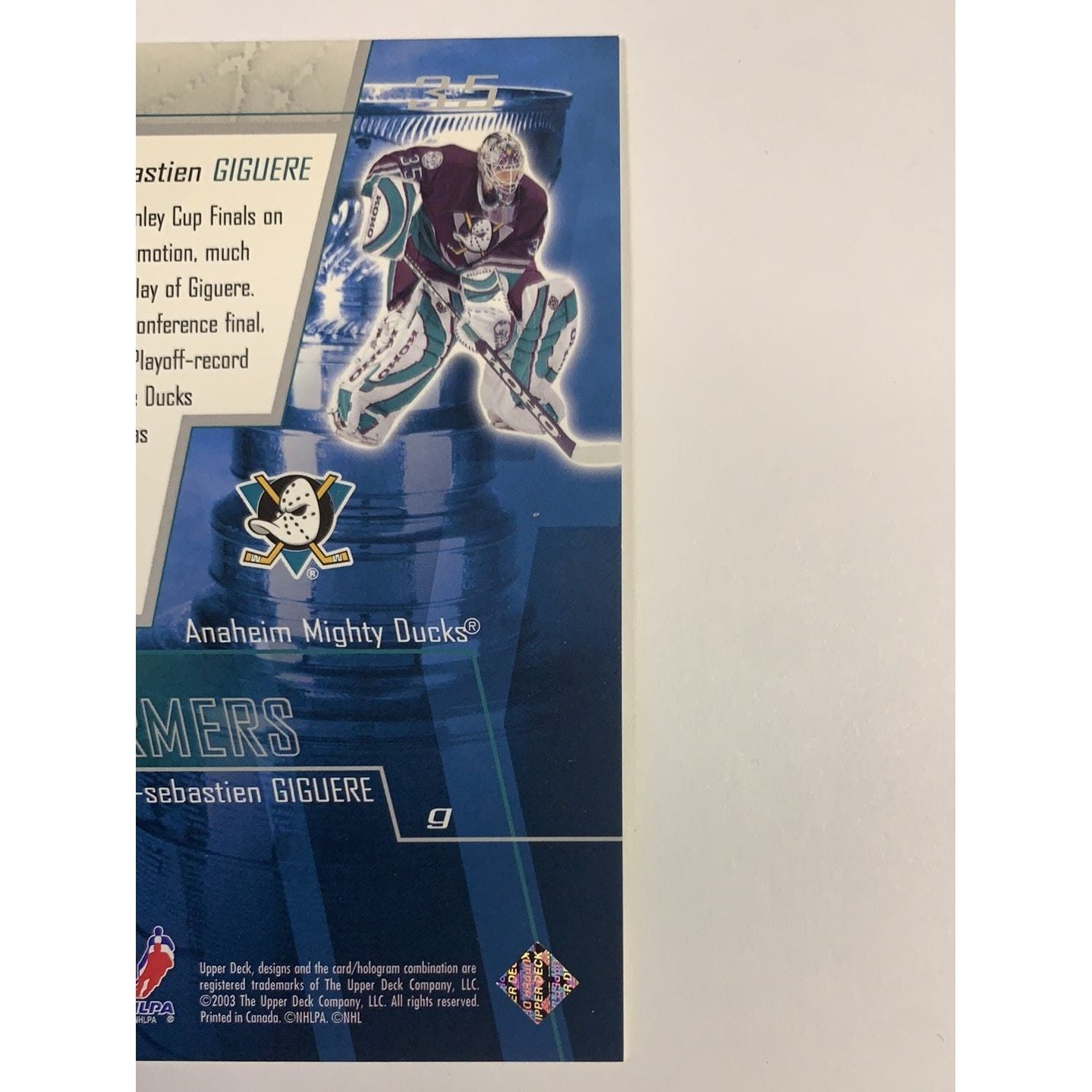  2003 Upper Deck Jean Sebastian Giguere Post Season Performers  Local Legends Cards & Collectibles